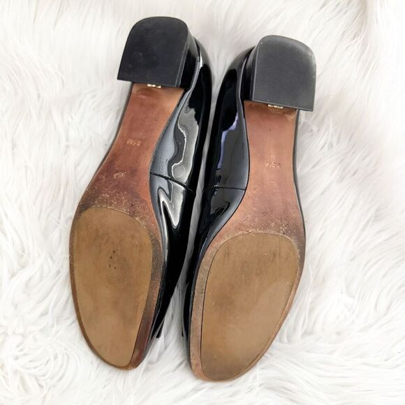 TORY BURCH | Black Patent Leather Gigi Block Heel Pumps Shoes Gold Logo | 8.5 - Picture 6 of 7